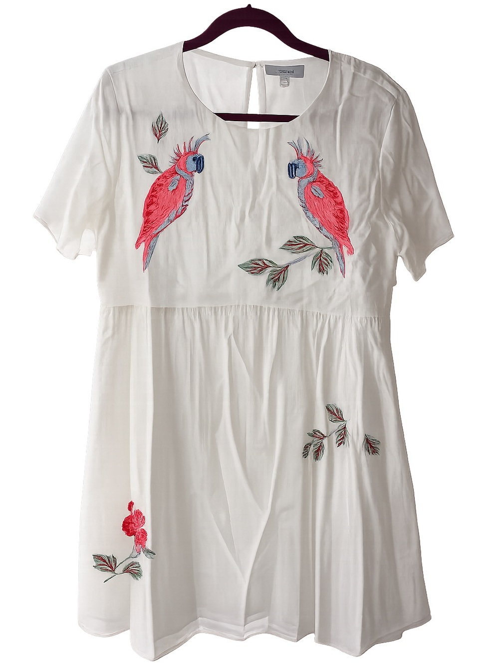 & Other Stories White Embroidered Parrot Dress | Size 12 | Bird Print Mini Dress